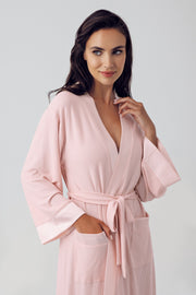 Shopymommy 15506 Bias Detailed Maternity Robe Powder