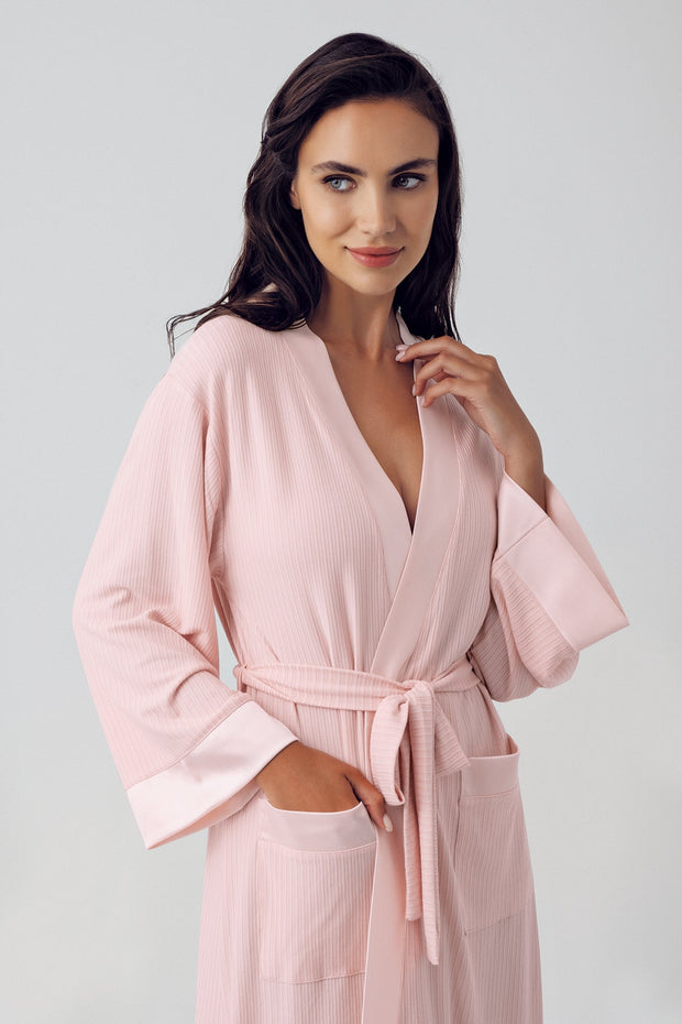 Shopymommy 15506 Bias Detailed Maternity Robe Powder