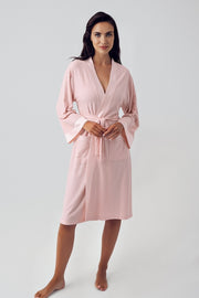 Shopymommy 15506 Bias Detailed Maternity Robe Powder