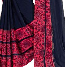 Georgette Digital Saree With Blouse-Navy Blue