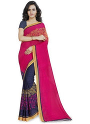 Printed Faux Georgette Pink Color Saree