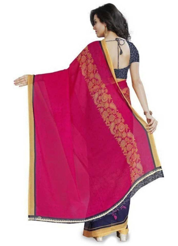 Printed Faux Georgette Pink Color Saree