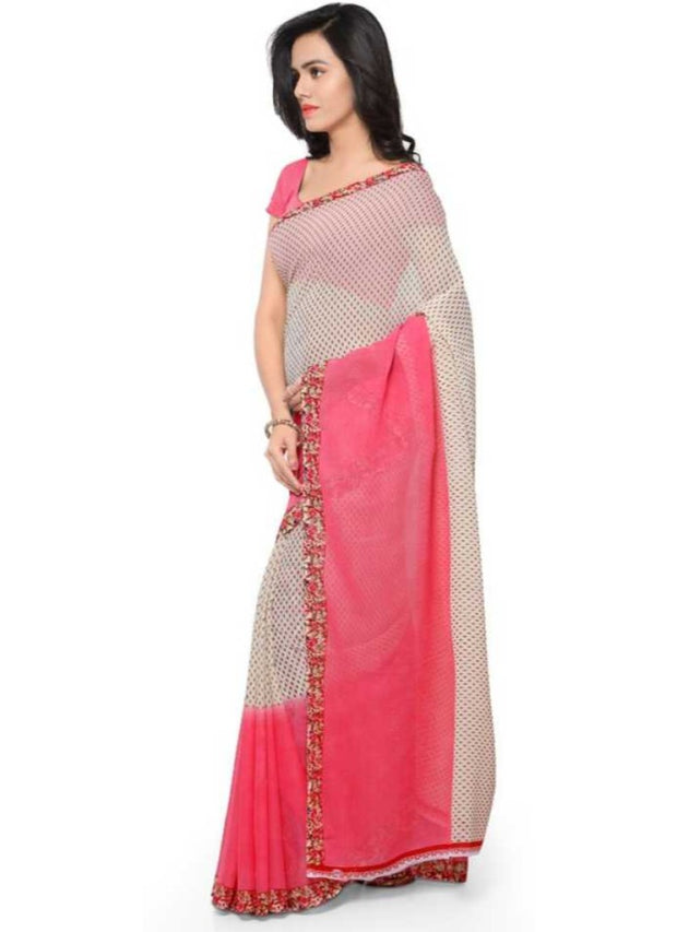 Printed Faux Georgette Pink Color Saree