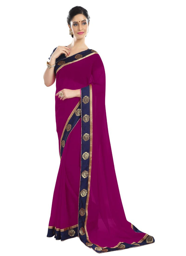 Generic Women's Chiffon Saree (Dark Pink, 5-6