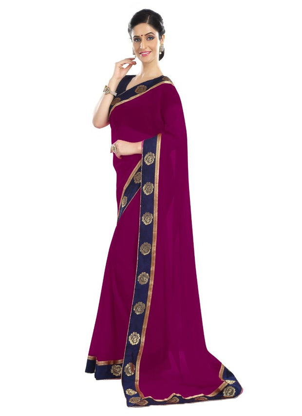 Generic Women's Chiffon Saree (Dark Pink, 5-6