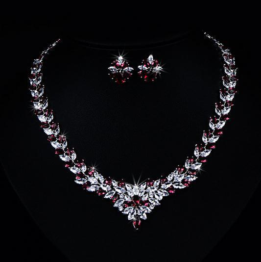 Zircon Flower Stud Necklace Set