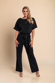 Fashion jumpsuit with wide long pants and short sleeves Nelia, black