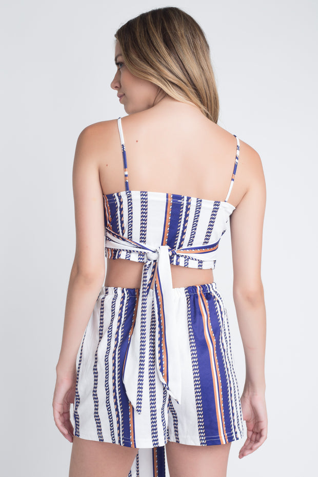 Women's Unique Stripe Printed 2pc Set with Tie