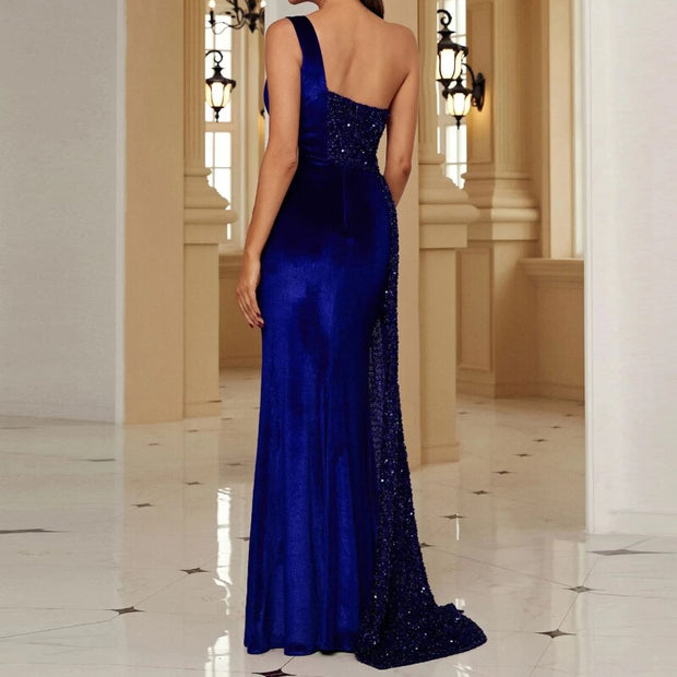 High End Fish Tail Banquet Temperament  Single Shoulder Dress