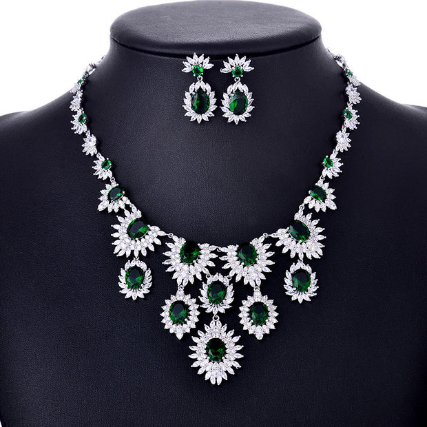 Jewelry Colorful Zircon Earrings Necklace Set Bridal Wedding Jewelry Accessories