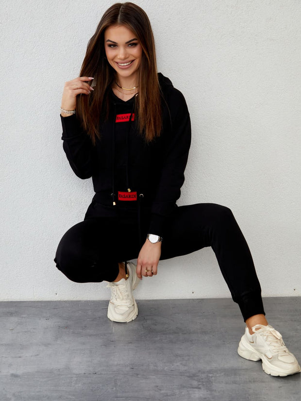 Women's tracksuit set with an asymmetric sweatshirt, black FI718