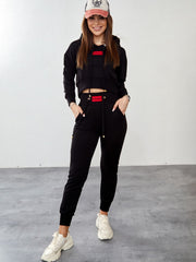 Women's tracksuit set with an asymmetric sweatshirt, black FI718