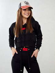 Women's tracksuit set with an asymmetric sweatshirt, black FI718