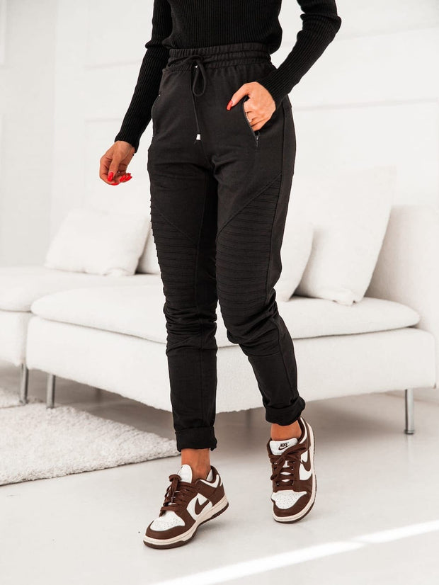 Women's sweatpants with stitching, black FI732