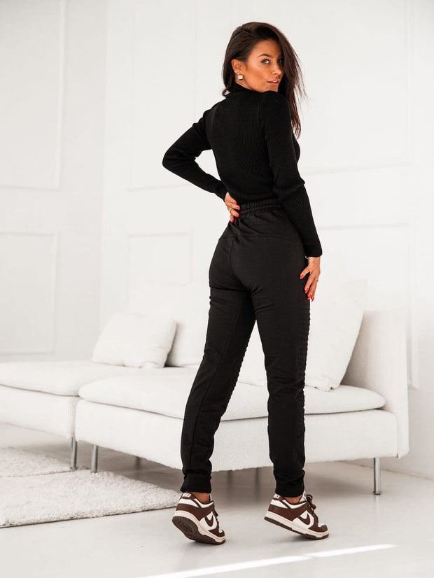 Women's sweatpants with stitching, black FI732